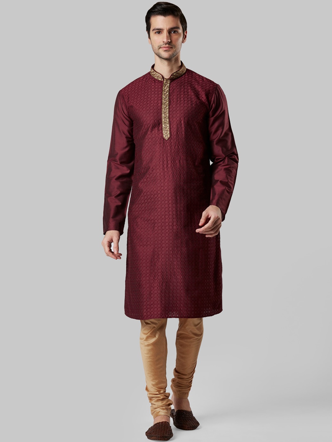 

Ethnix by Raymond Men Maroon Solid Straight Kurta