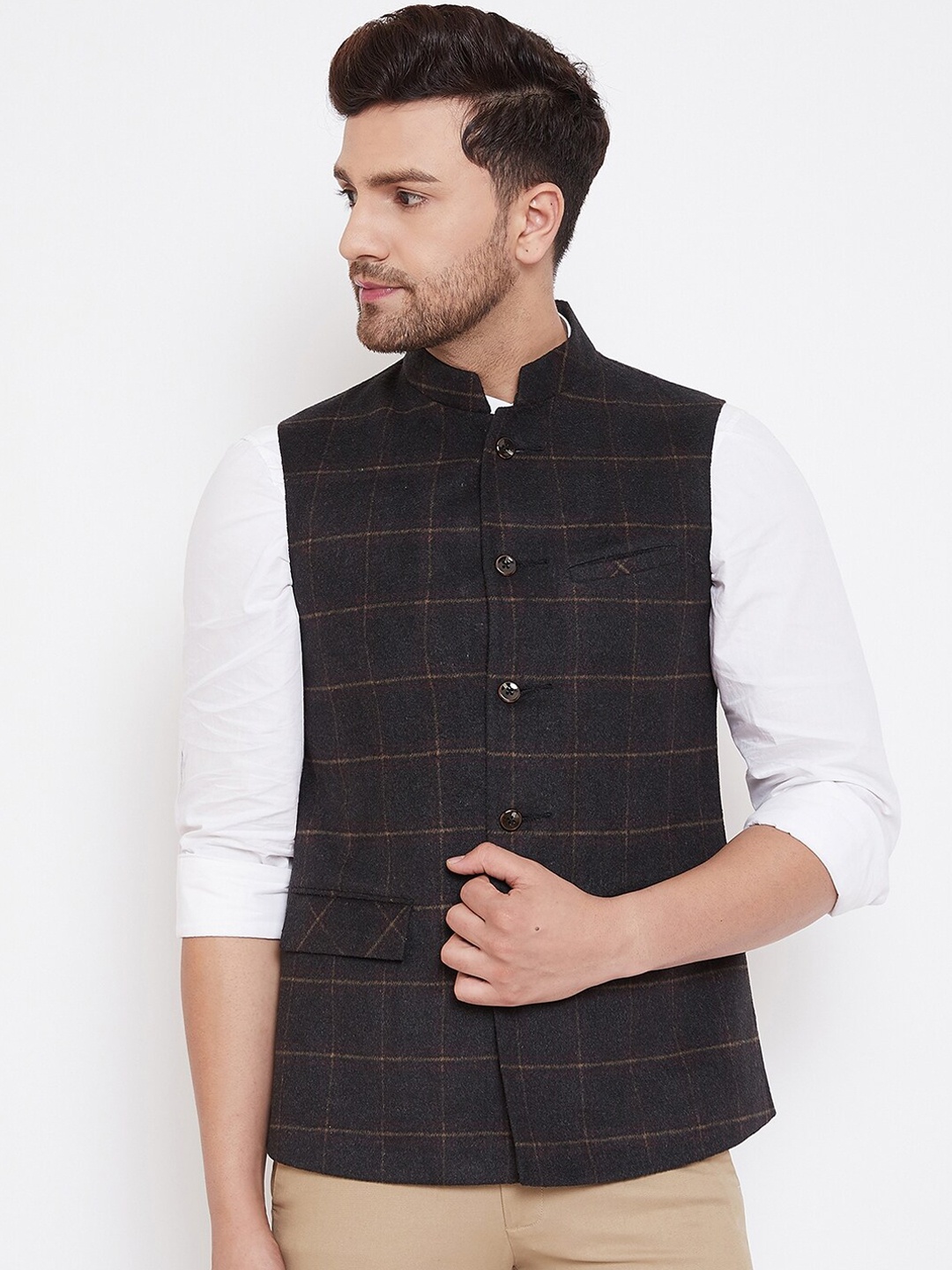 

Spirit Men Charcoal Grey Sustainable Nehru Jacket