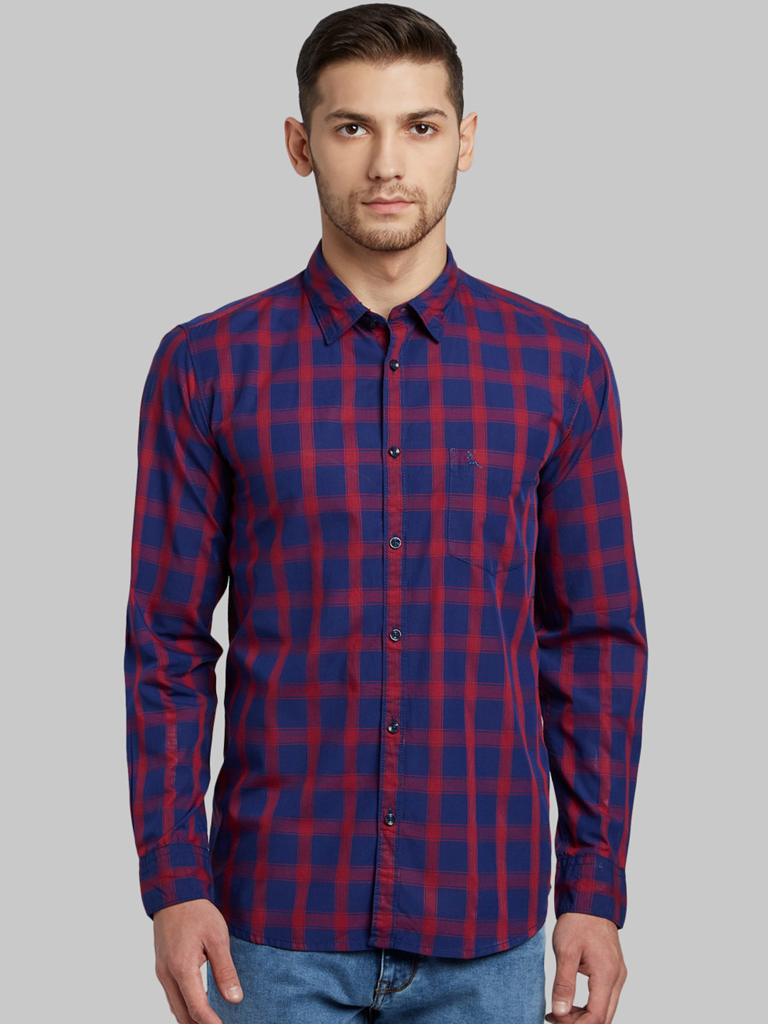 

Parx Men Red & Blue Slim Fit Checked Casual Shirt