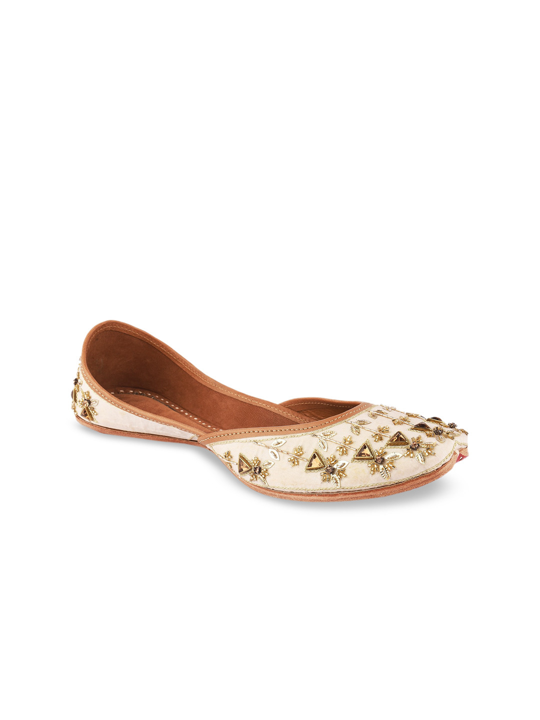 

DESI COLOUR Women Off-White Embellished Leather Mojaris