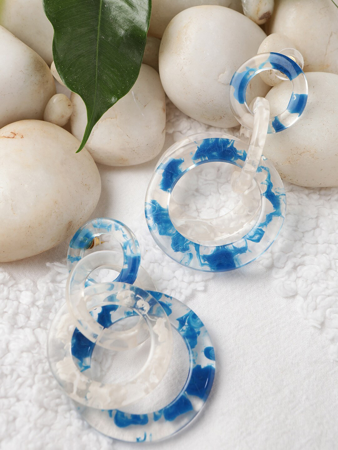 

STREET 9 Blue & Transparent Circular Drop Earrings