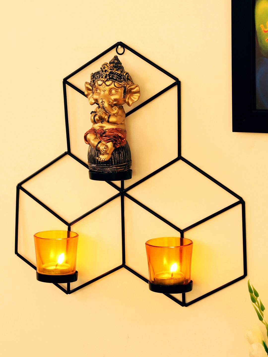 

TIED RIBBONS Multicoloured Wall Hanging Tealight Candle Holder with Ganesha Idol, Multi