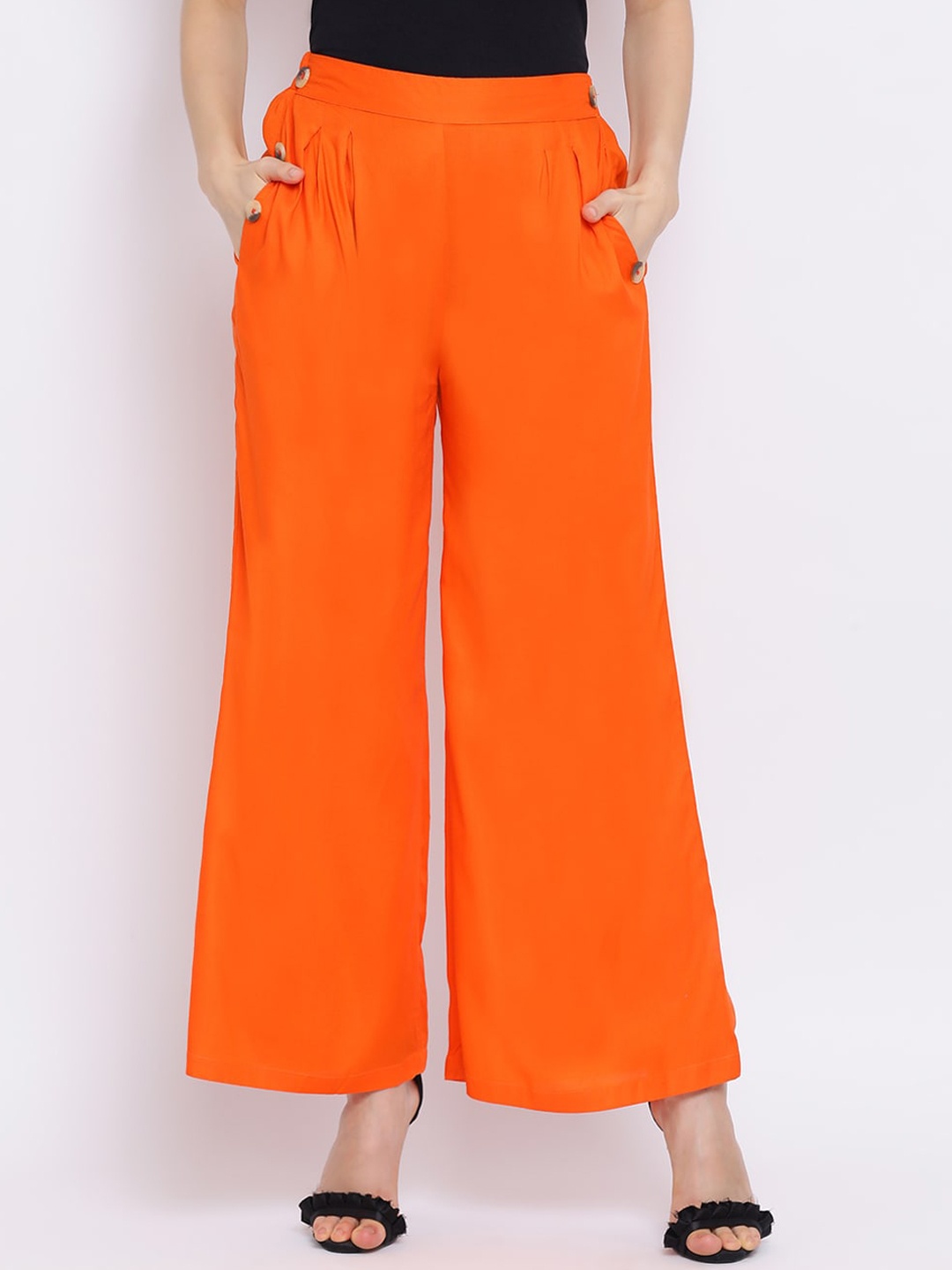 

Oxolloxo Women Orange Solid Straight Palazzos