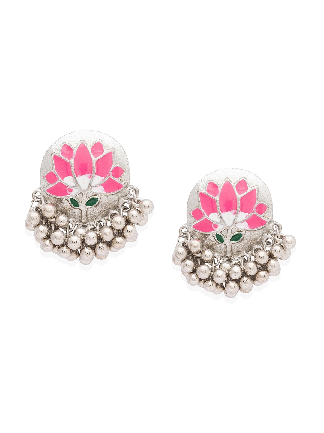 

Globus Silver-Plated & Pink Meenakari Circular Studs