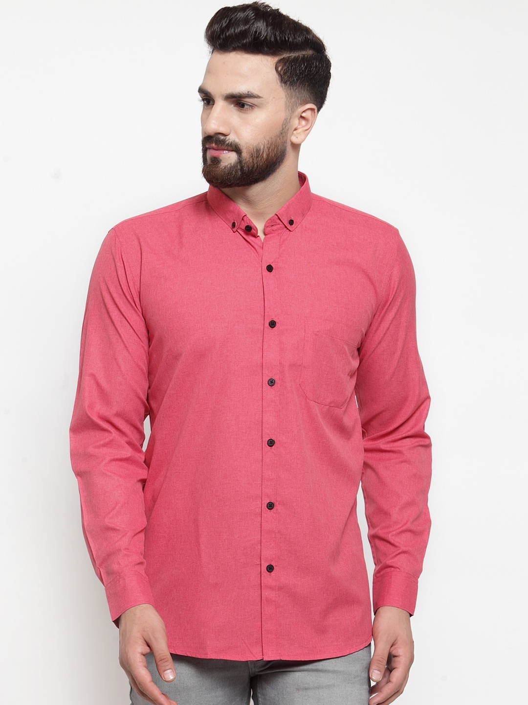 

JAINISH Men Coral Red Smart Regular Fit Solid Casual Shirt
