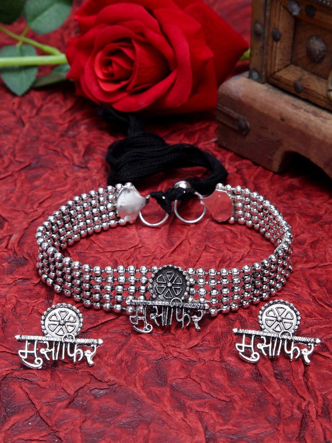 

Moedbuille Oxidised Brass-Plated Silver-Toned Handcrafted Tribal Jewellery Set