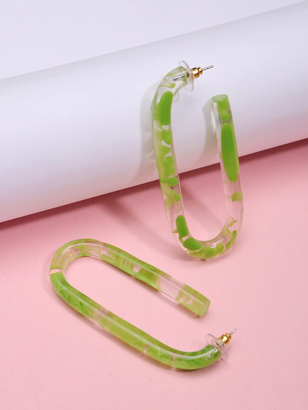 

STREET 9 Green Oval Half Hoop Earrings