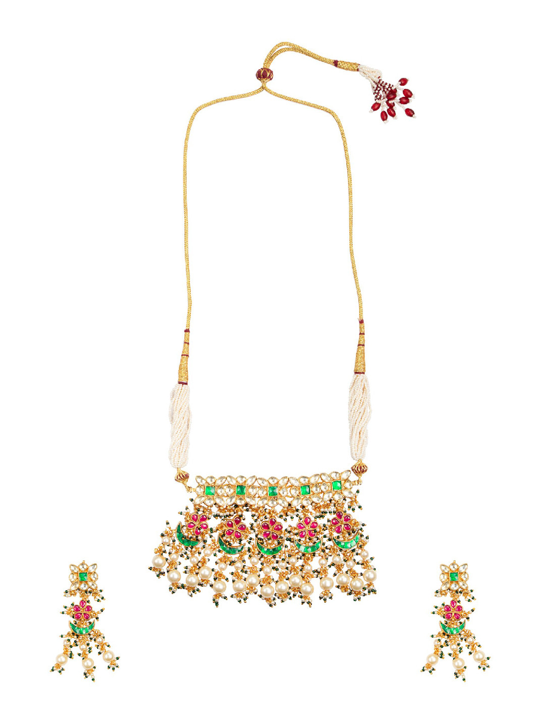 

MORKANTH JEWELLERY Pink & Green Gold-Plated Handcrafted Jewellery Set