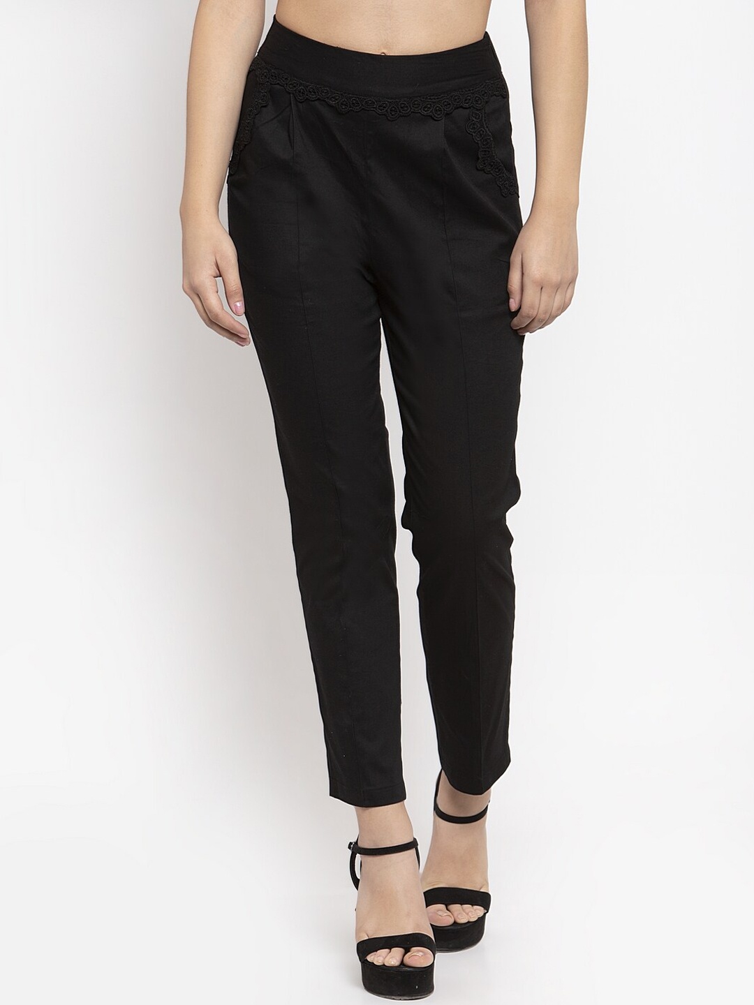 

KASSUALLY Women Black Regular Fit Solid Cigarette Trousers