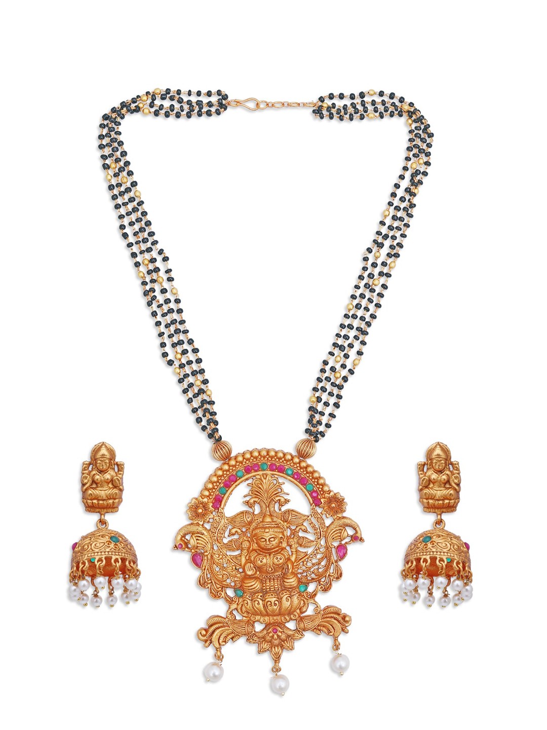 

Sukkhi Gold-Plated & Black Goddess Lakshmi Mangalsutra & Earrings Set