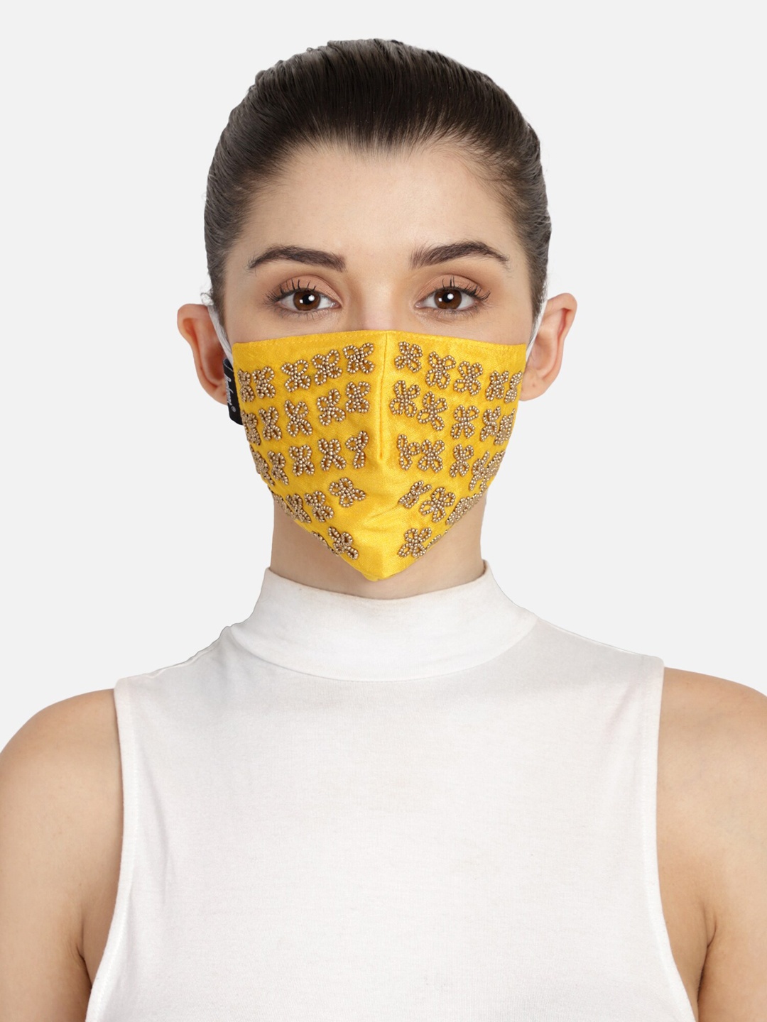 

Anekaant Women Yellow Printed Reusable 3-Ply Cloth Mask