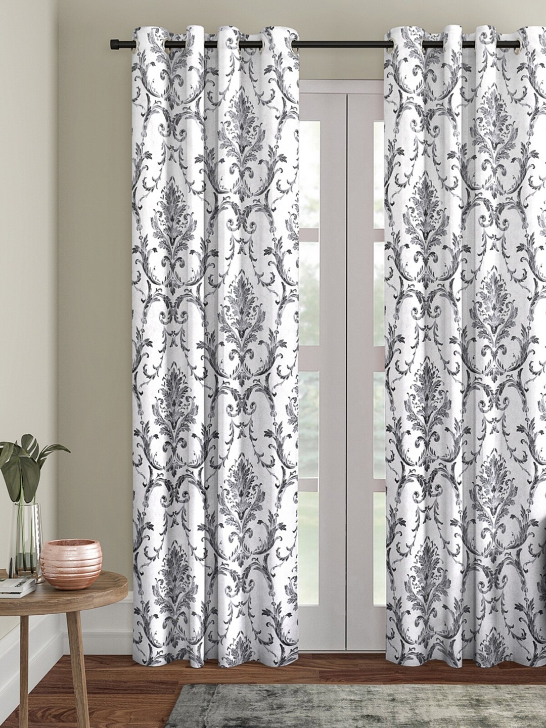 

ROMEE White & Grey Single Room Darkening Door Curtain