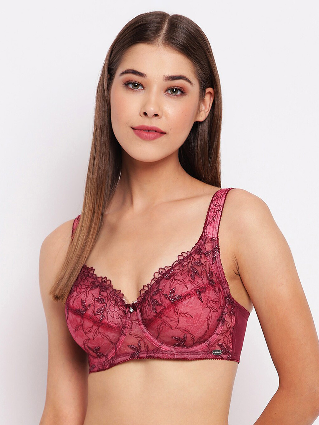 

Enamor Maroon Underwired Non Padded High Coverage Balconette Bra F046