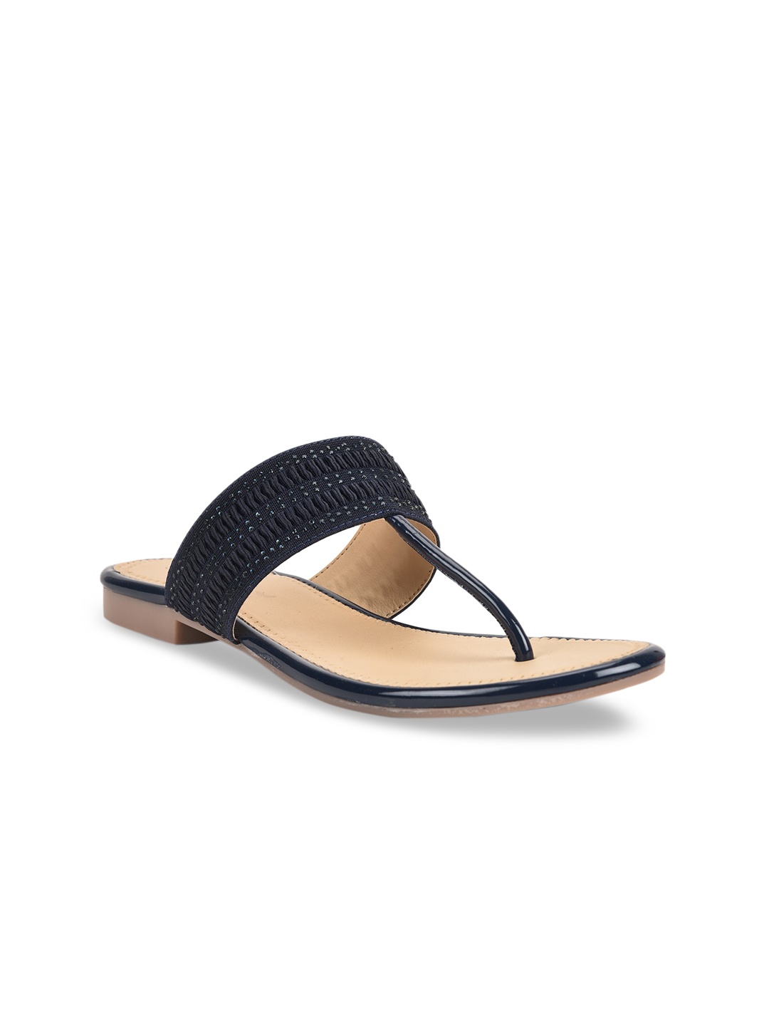 

SALARIO Women Navy Blue Textured PU T-Strap Flats
