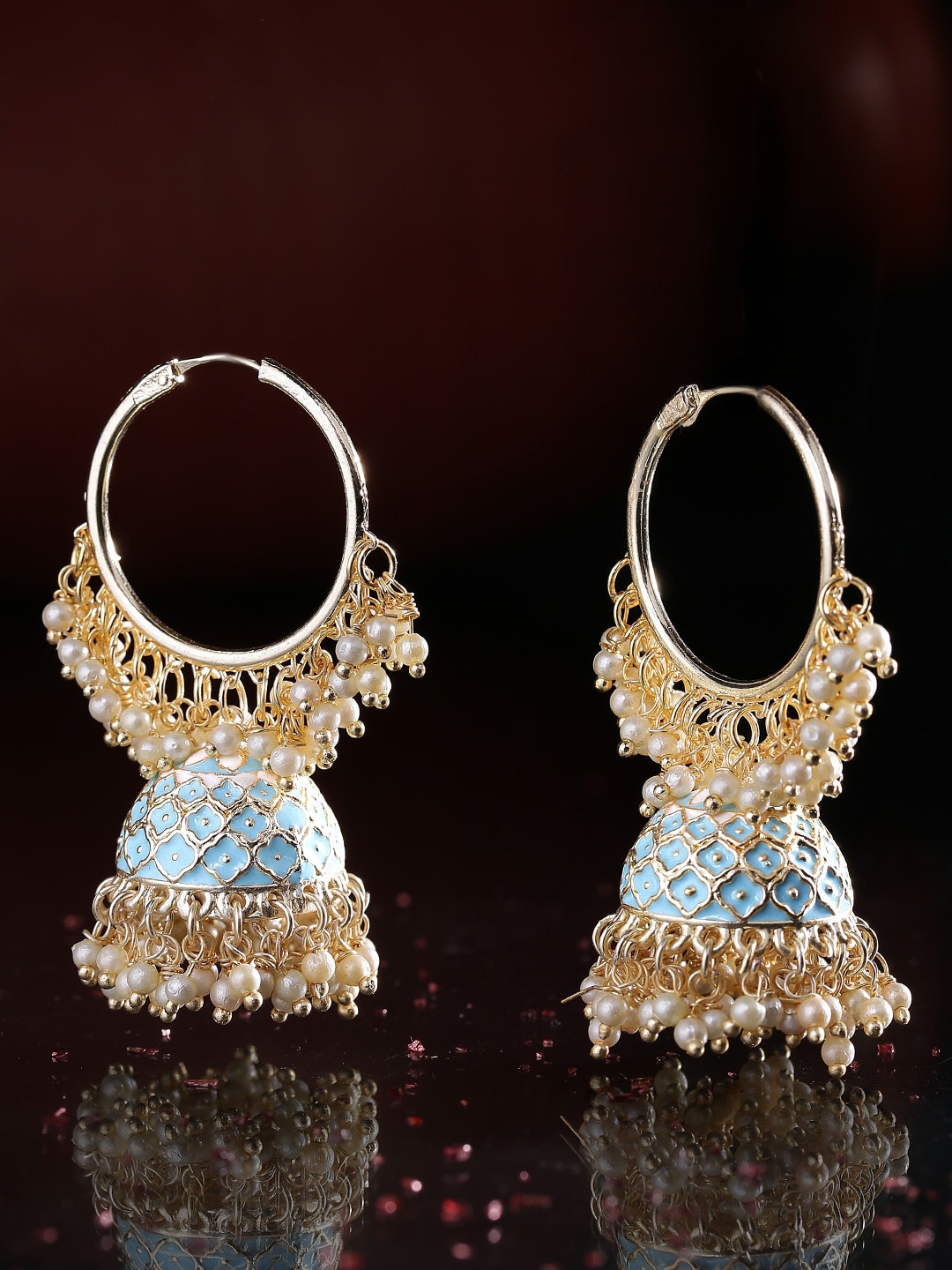 

Yellow Chimes Woman Gold-Toned Meenakari Jhumka Earring, Blue