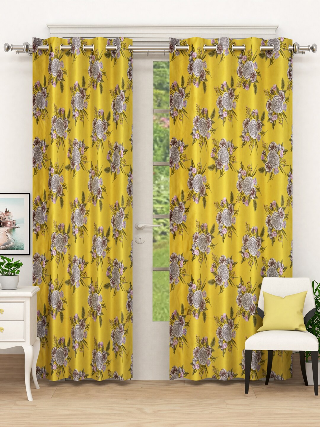 

Kuber Industries Set of 2 Gold-Toned & Grey Floral Door Curtains