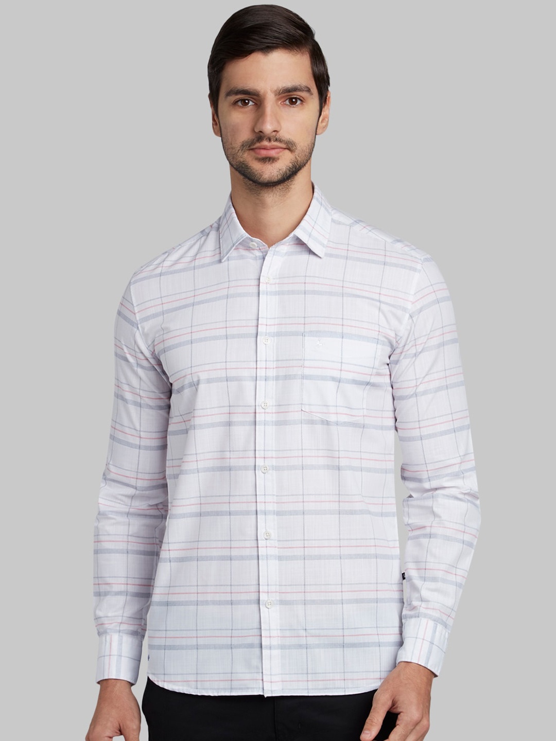 Parx Men White & Grey Slim Fit Printed Casual Shirt
