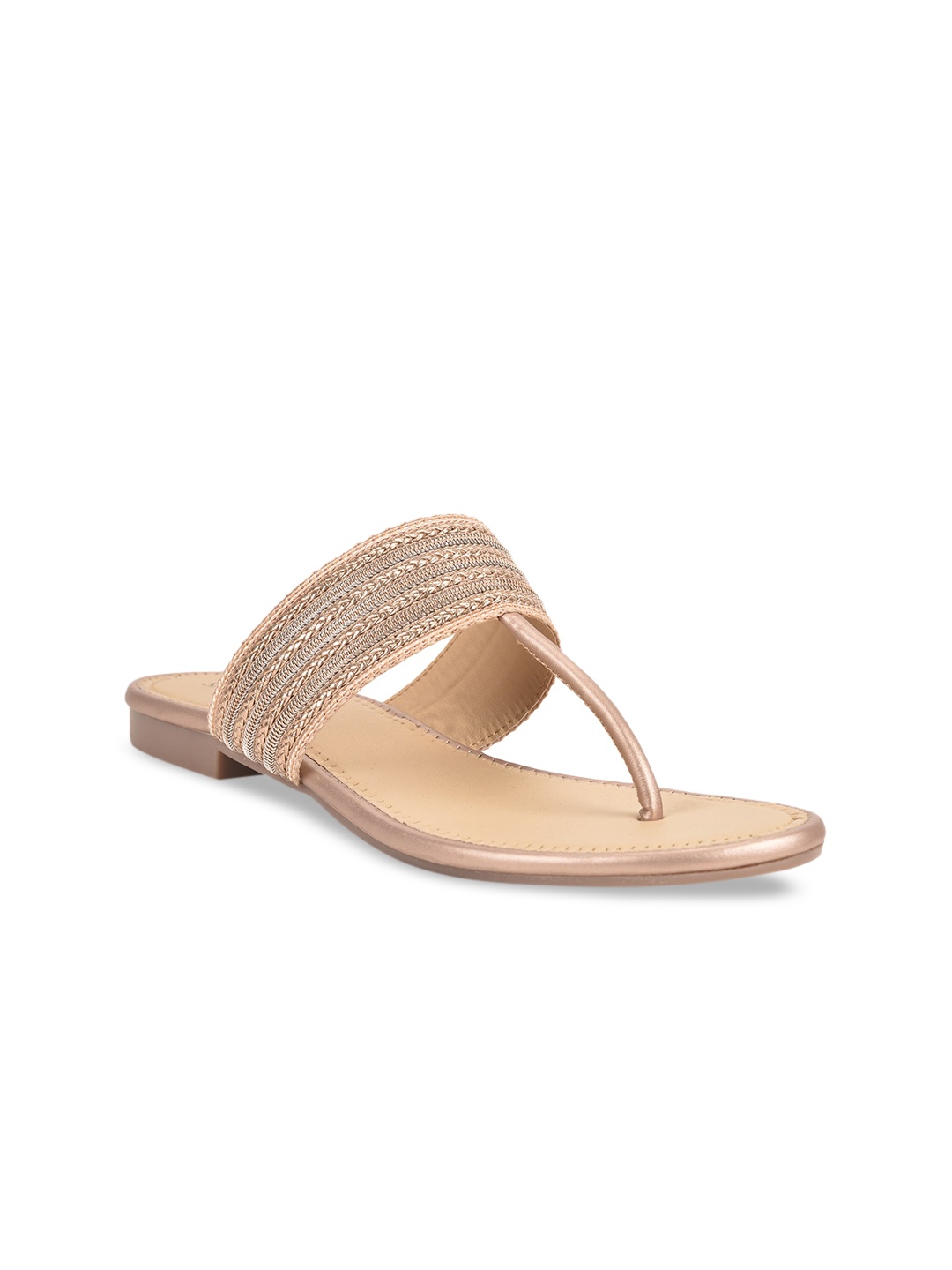 

SALARIO Women Beige Woven Design PU T-Strap Flats