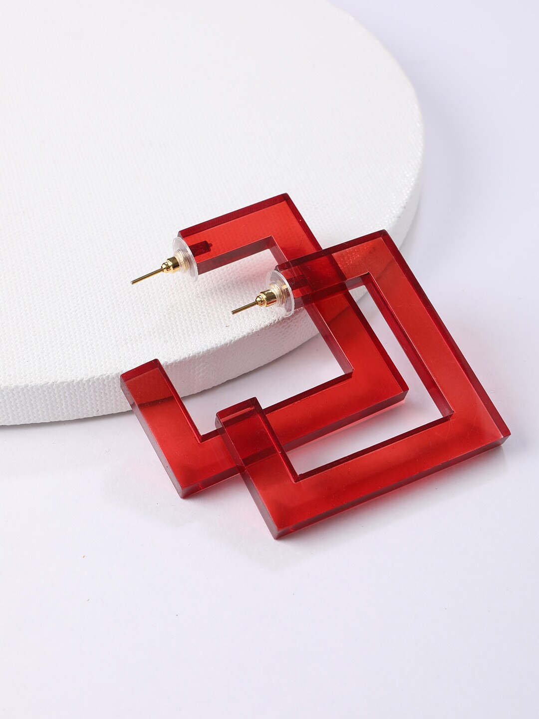 

STREET 9 Red Geometric Half Hoop Earrings