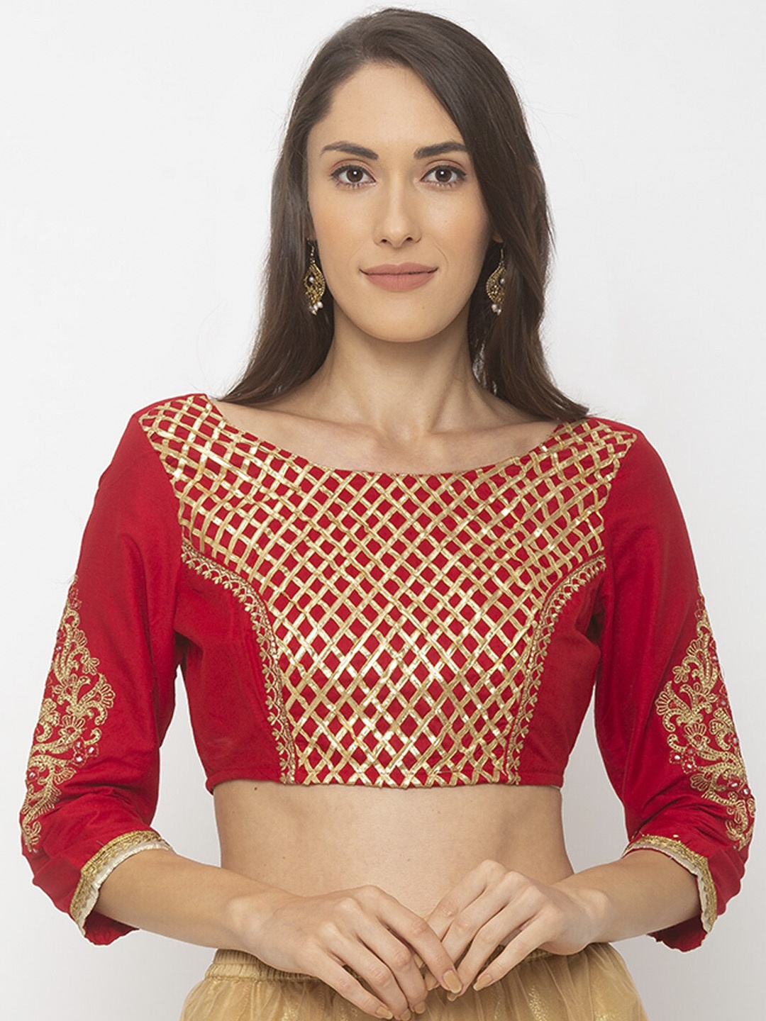 

Globus Women Red & Gold-Coloured Embellished Saree Blouse