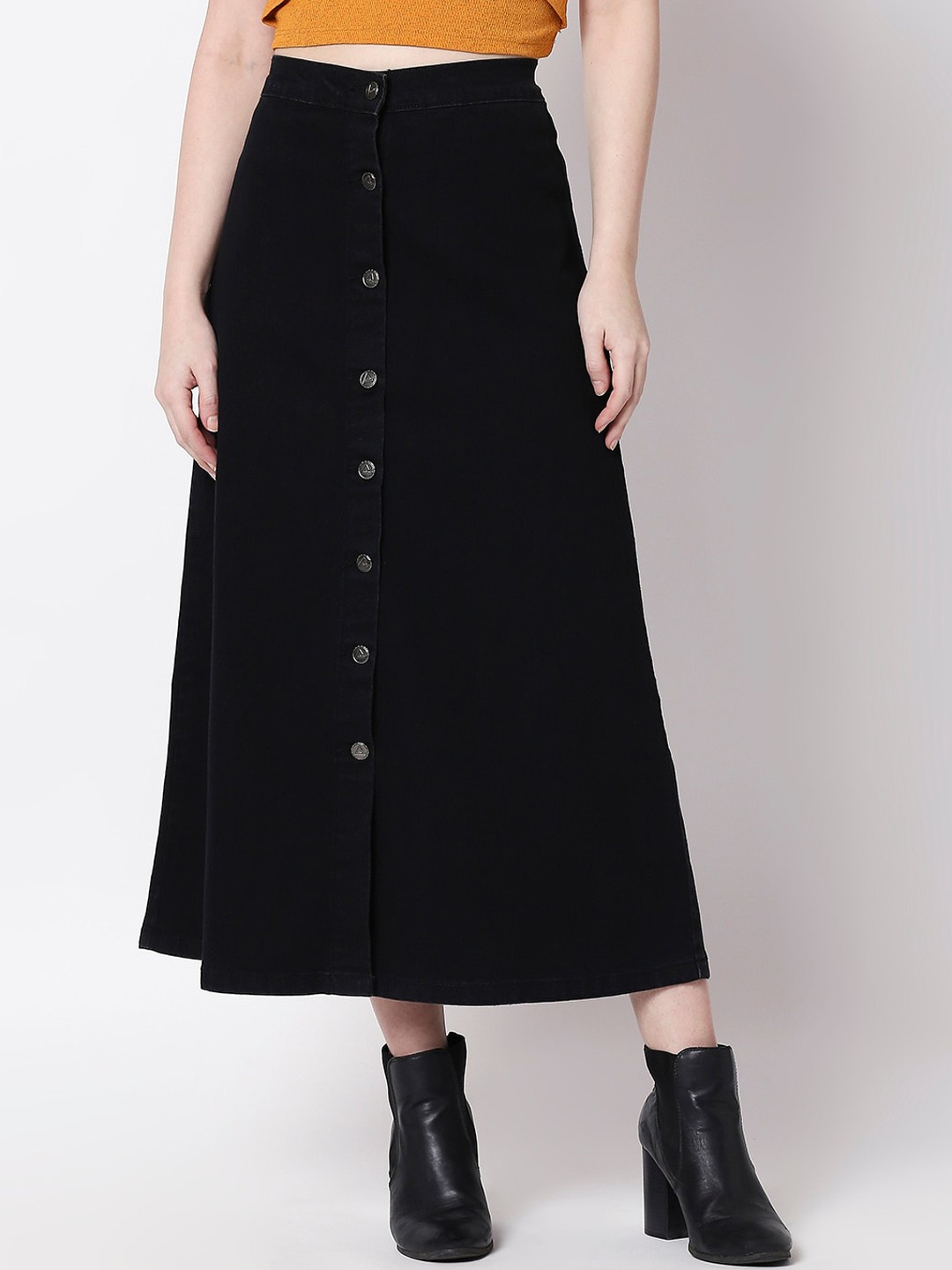 

High Star Black A-Line Denim Skirt