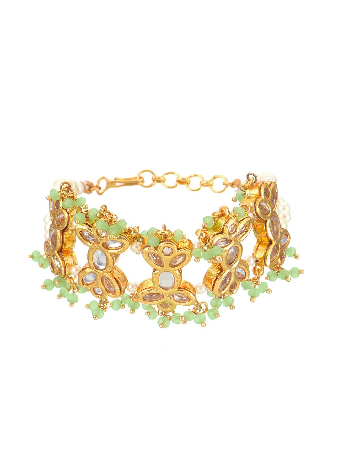 

INDYA Gold-Plated & Green Kundan Wraparound Bracelet