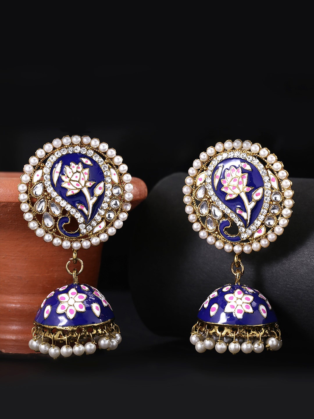 

Yellow Chimes Woman Gold-Plated Meenakari Jhumkas Earring