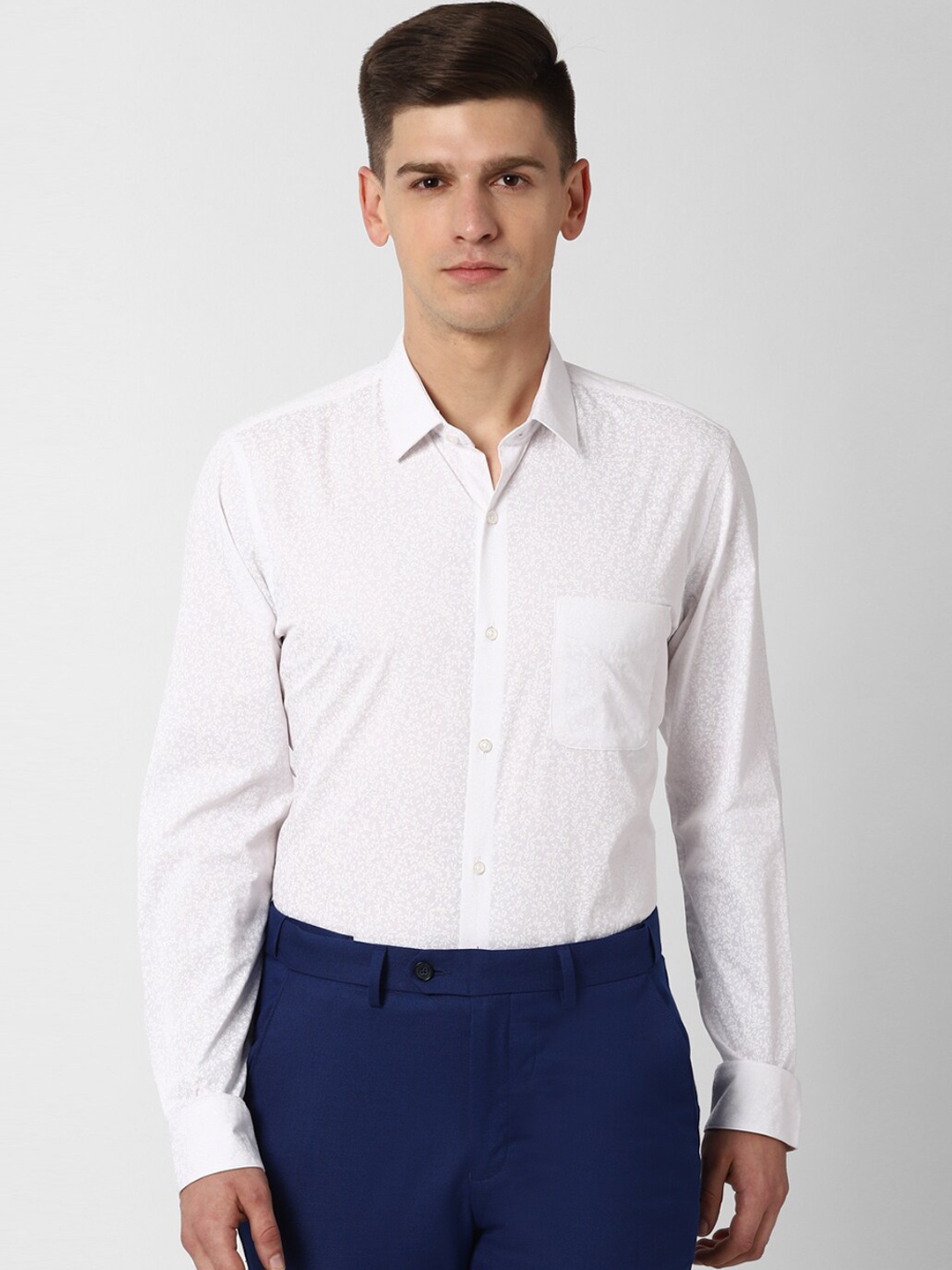 Peter England Men White Slim Fit Floral Printed Formal Shirt