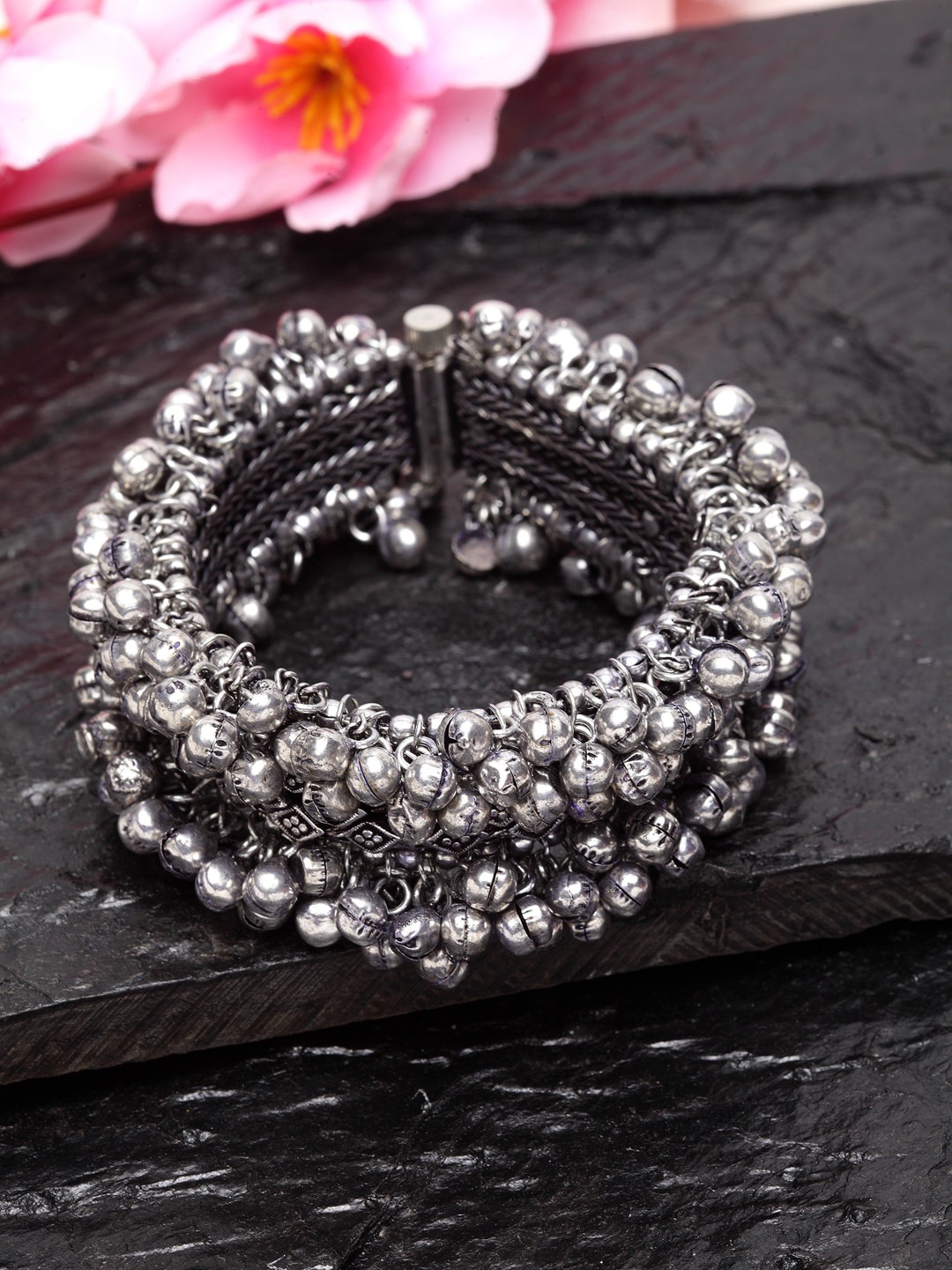 

Moedbuille Silver-Plated Oxidised Handcrafted Cuff Bracelet