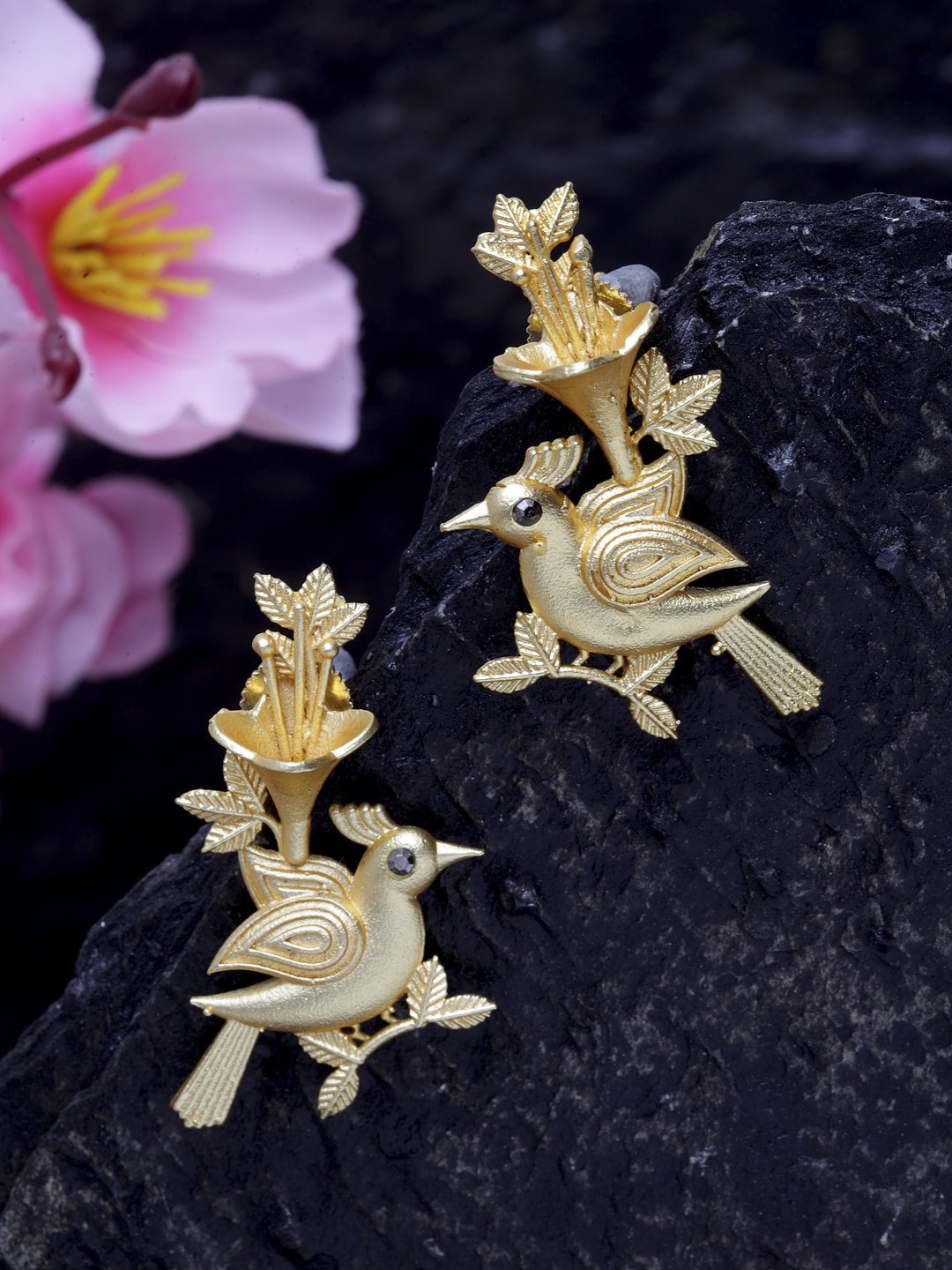 

Moedbuille Gold-Plated Peacock Shaped Drop Earrings