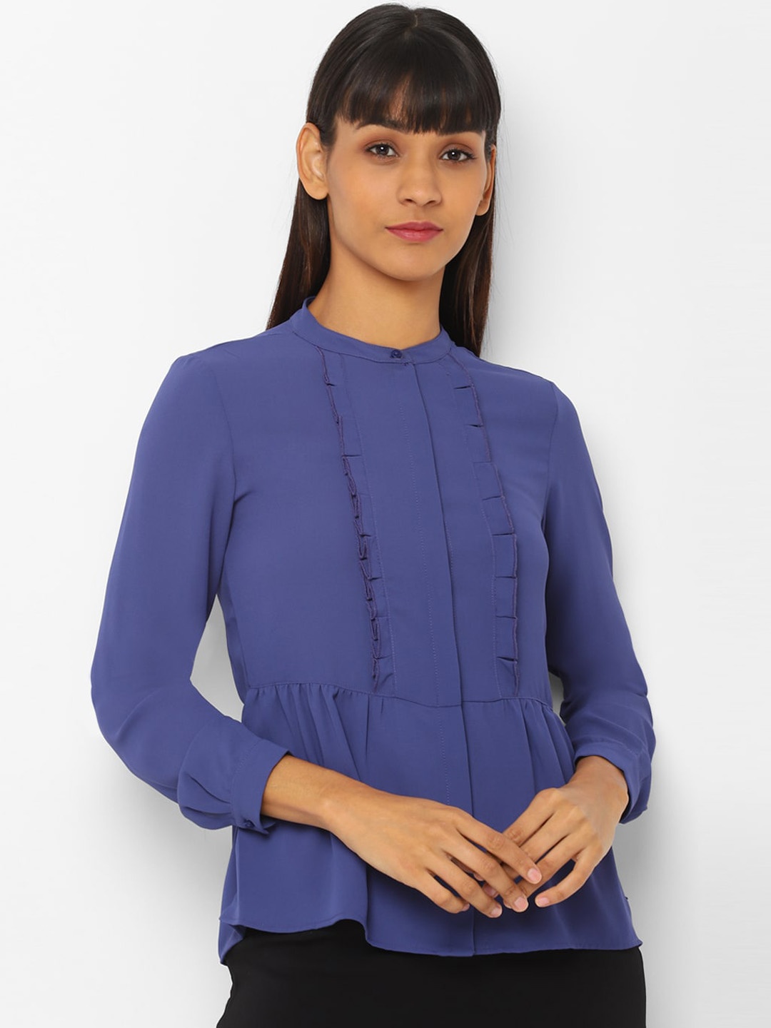 Allen Solly Woman Blue Solid Cinched Waist Top