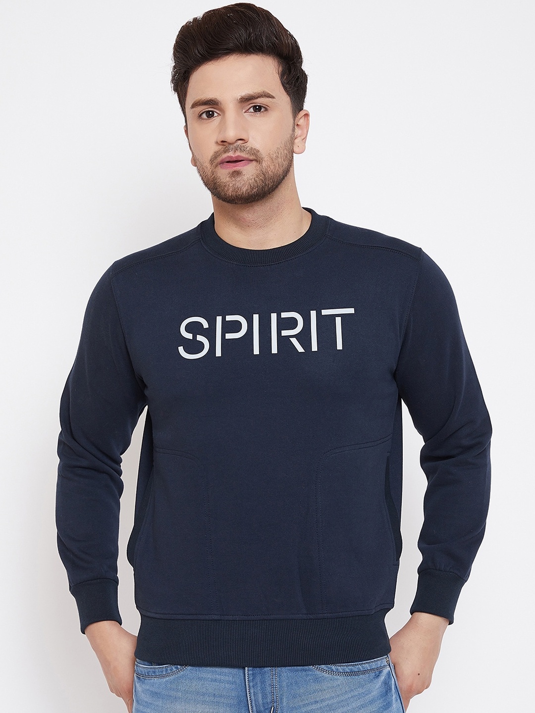 

Spirit Men Navy Blue & White Printed Sweatshirt