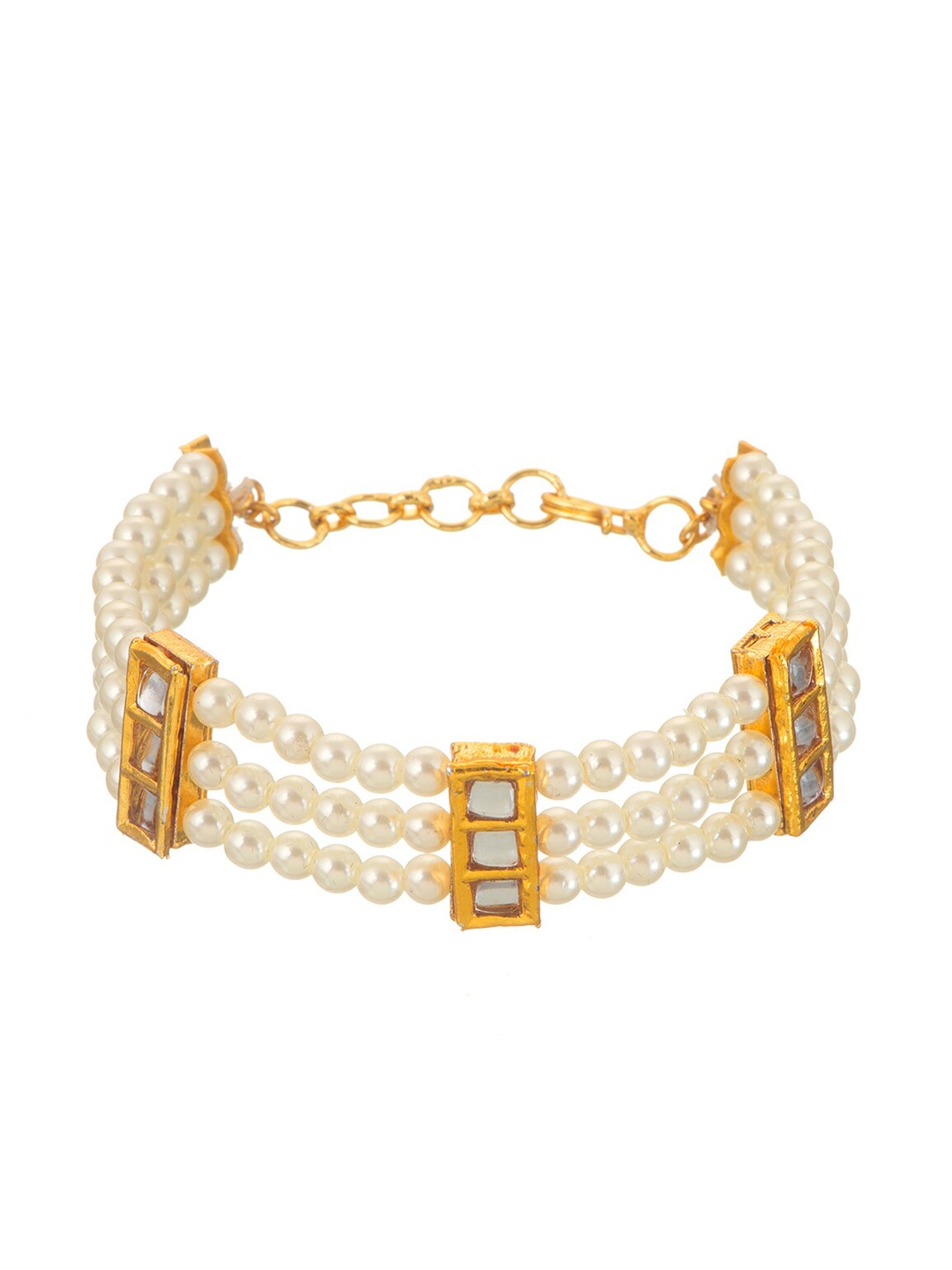 INDYA Women White Gold-Plated Kundan And Pearl Bracelet
