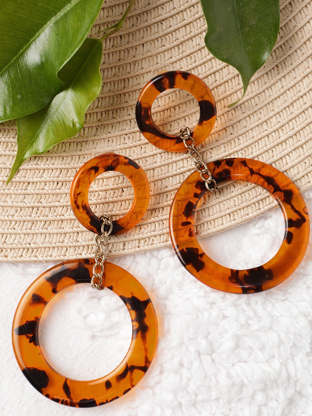 

STREET 9 Brown & Black Geometric Drop Earrings