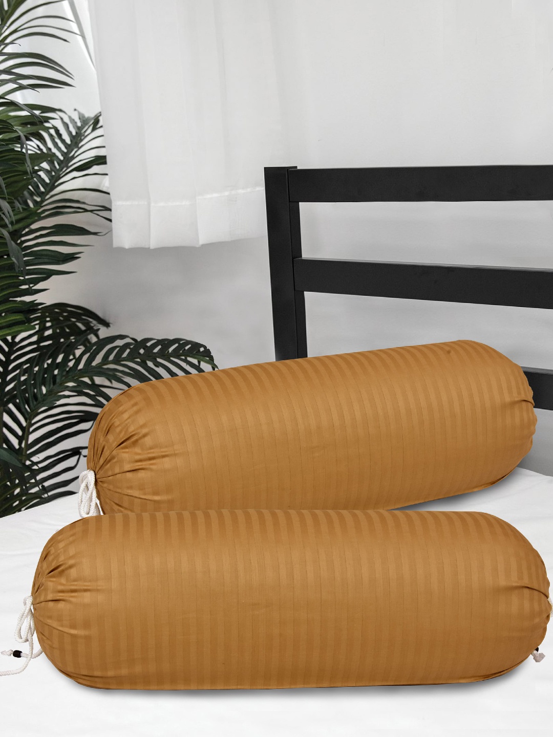 

Clasiko Set Of 2 Yellow Striped Bolster Covers