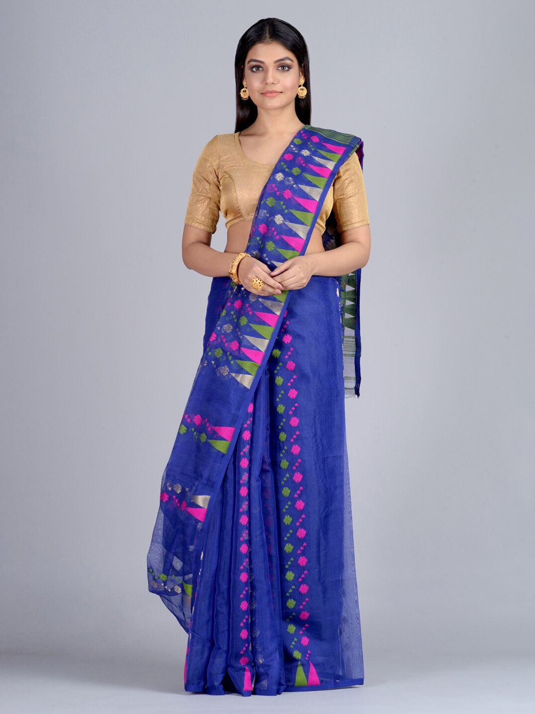 

Mitera Blue Silk Cotton Woven Design Jamdani Saree