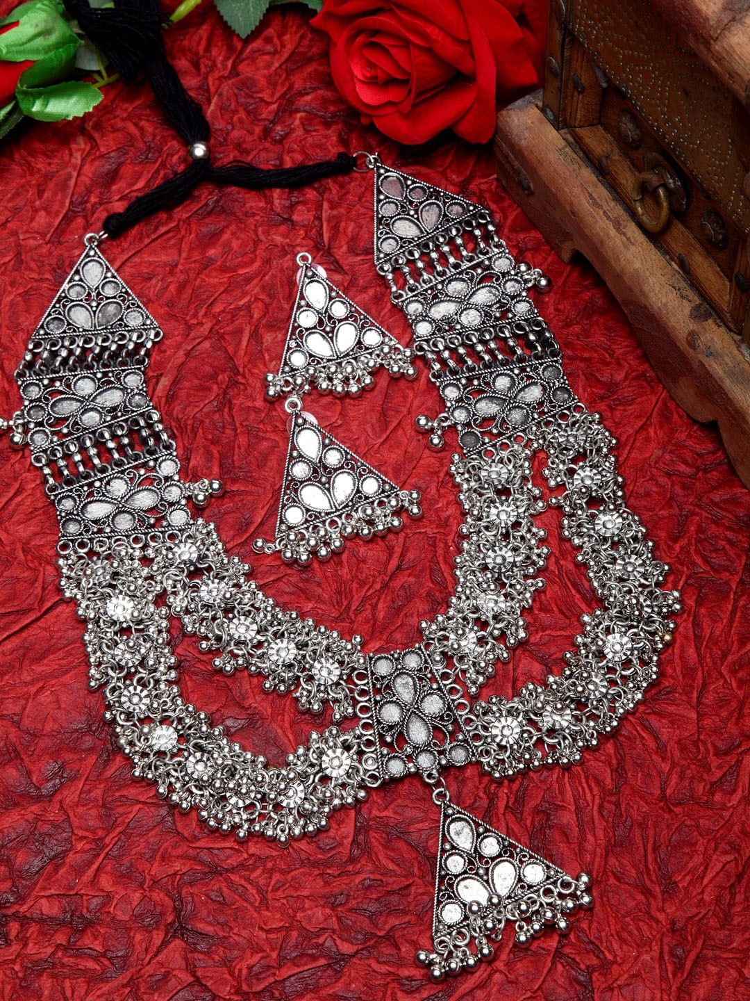 

Moedbuille Oxidised Silver-Plated Handcrafted Layered Jewellery Set