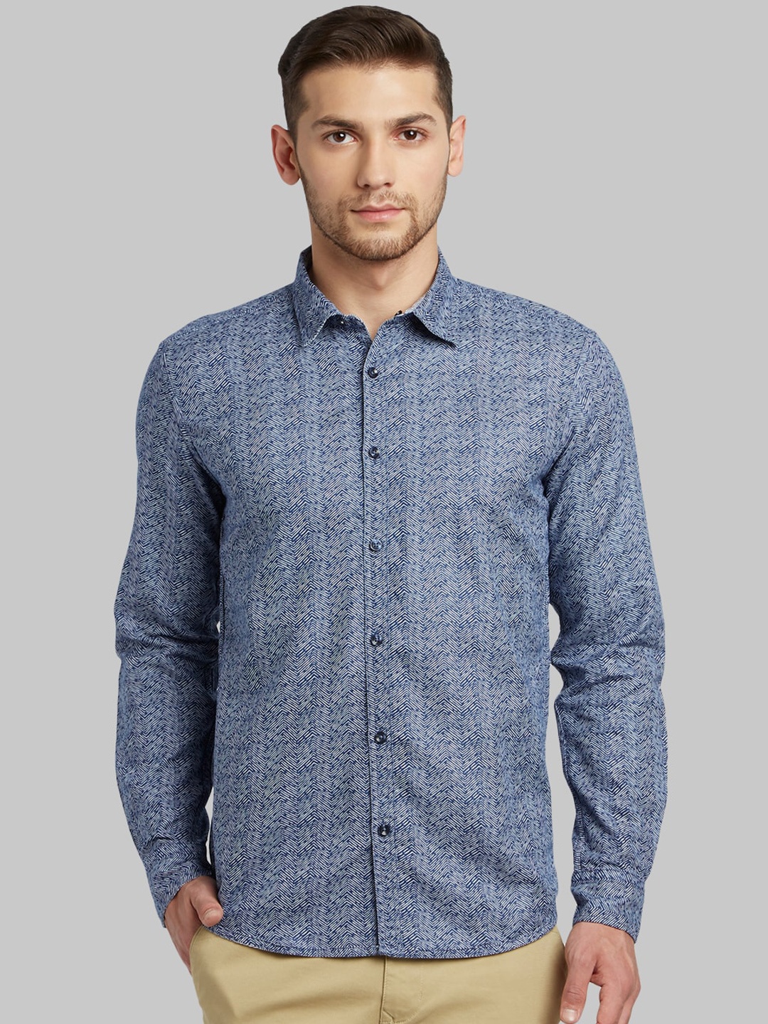 

Parx Men Blue Slim Fit Printed Casual Shirt
