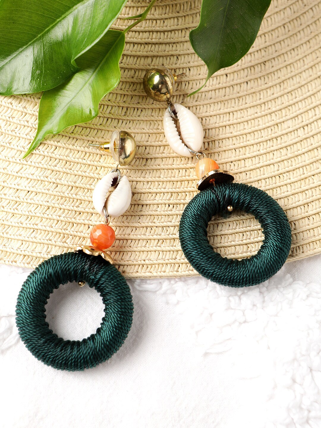 

STREET 9 Green & White Circular Drop Earrings