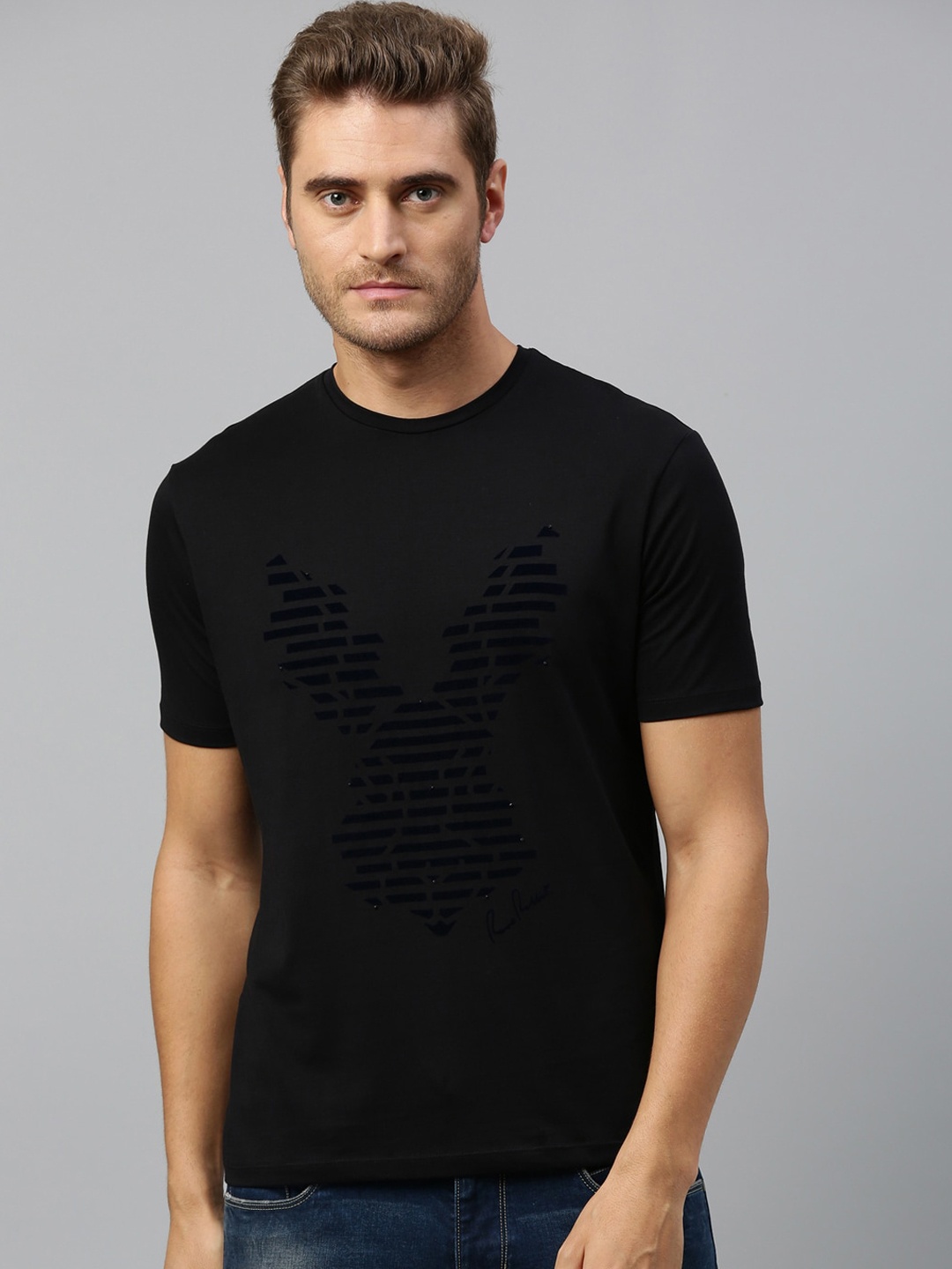

RARE RABBIT Men Black Solid Round Neck T-shirt