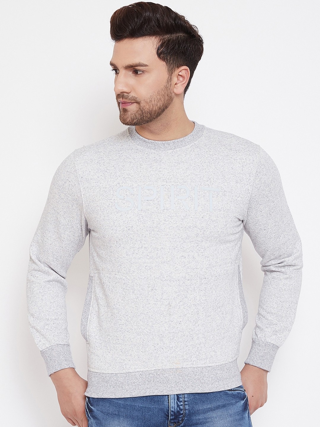 

Spirit Men Grey Printed Fleece Sweatshirt
