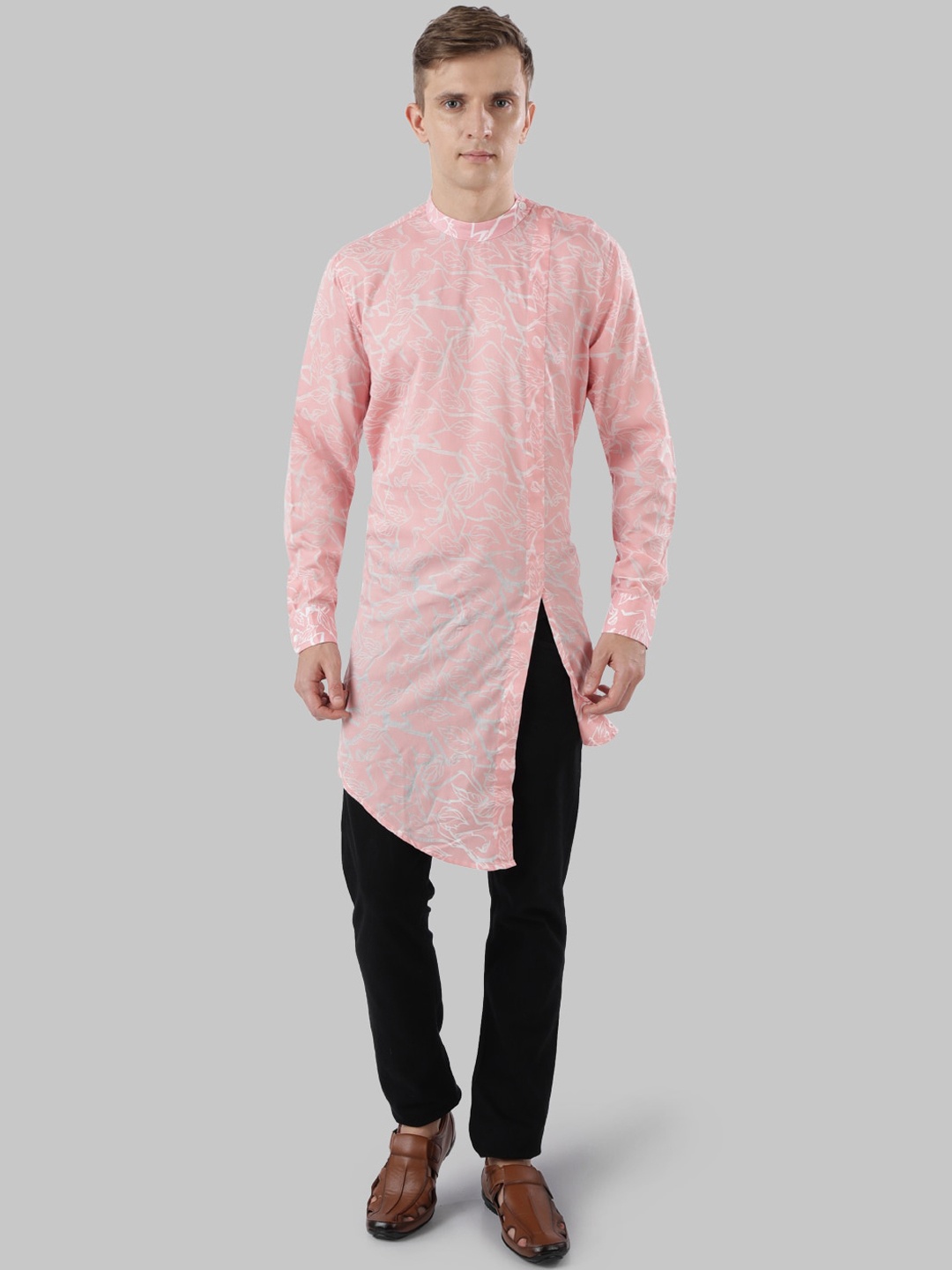 

Ethnix by Raymond Men Pink & White Printed Straight Kurta
