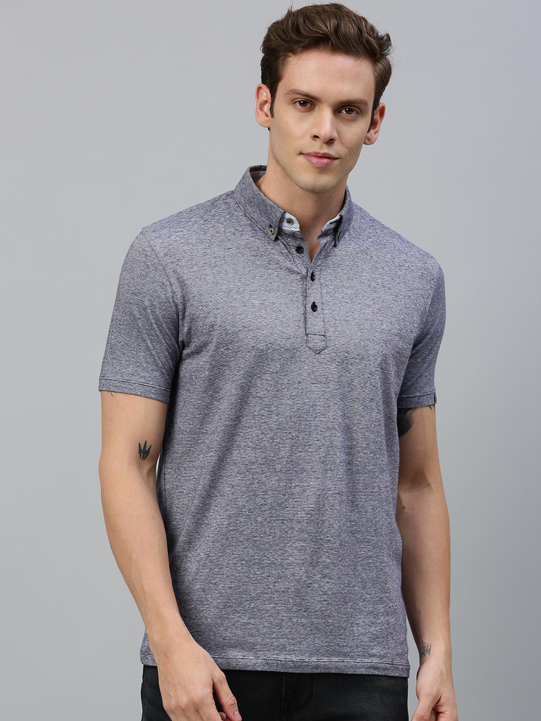

RARE RABBIT Men Blue Solid Polo Collar T-shirt