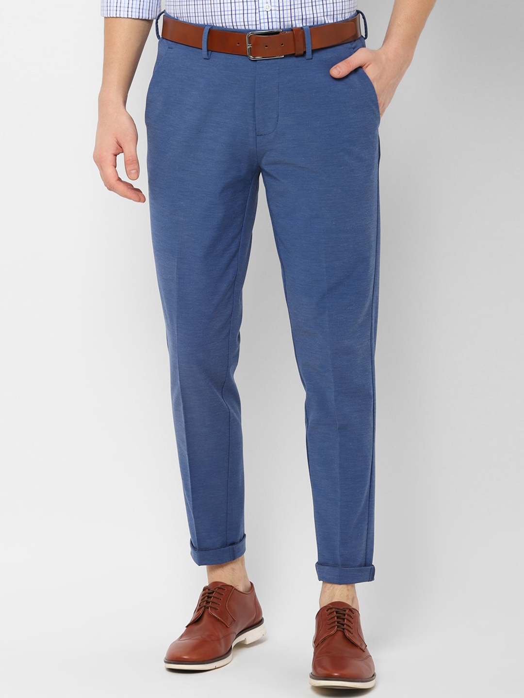 Allen Solly Men Blue Smart Slim Fit Self Design Regular Trousers