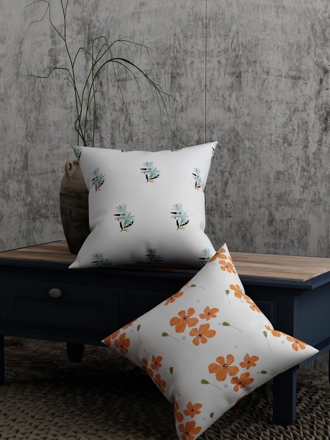 

EverHOME White Set of 2 Floral Square Cushion Covers