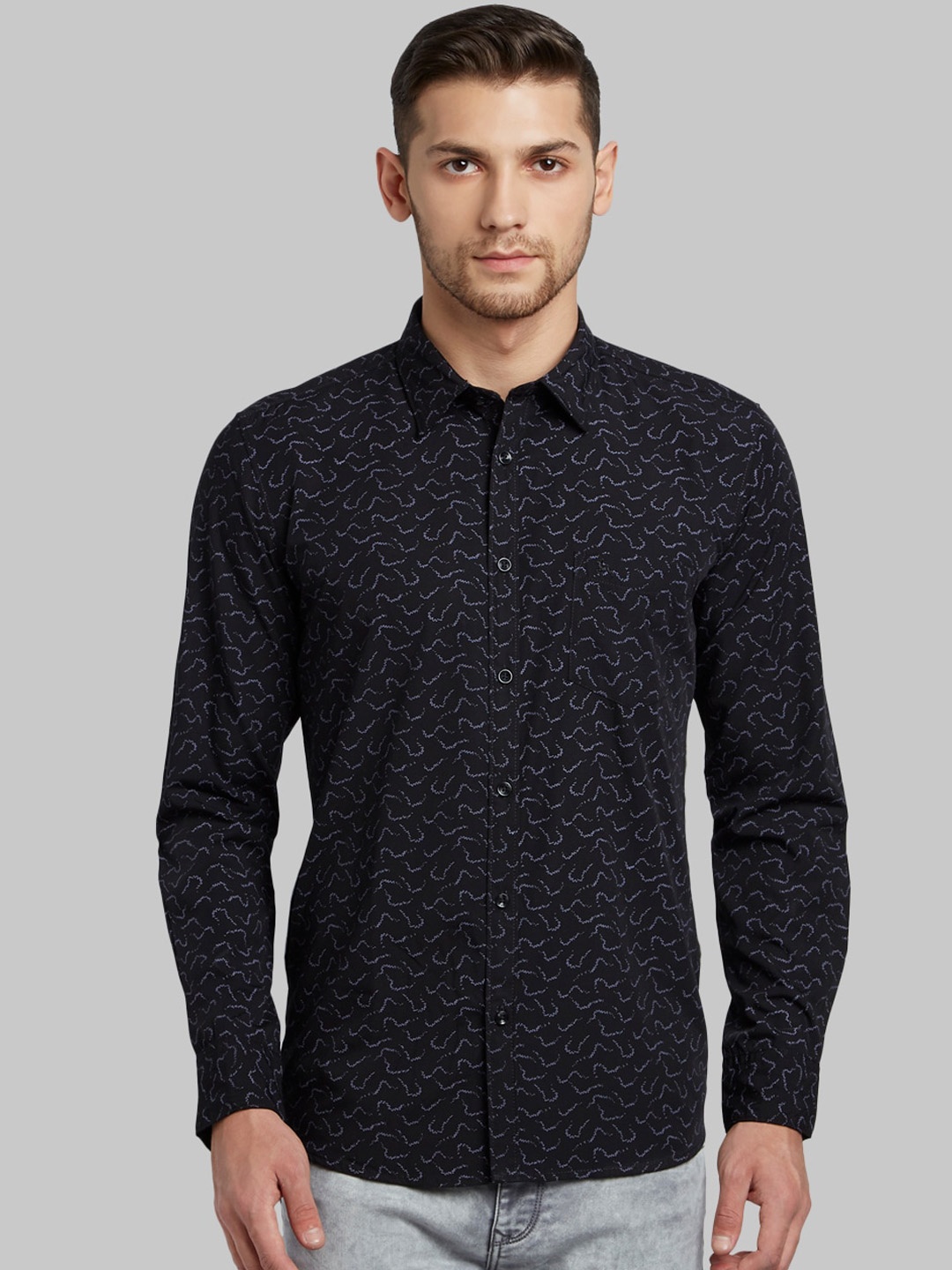 

Parx Men Black Slim Fit Printed Casual Shirt