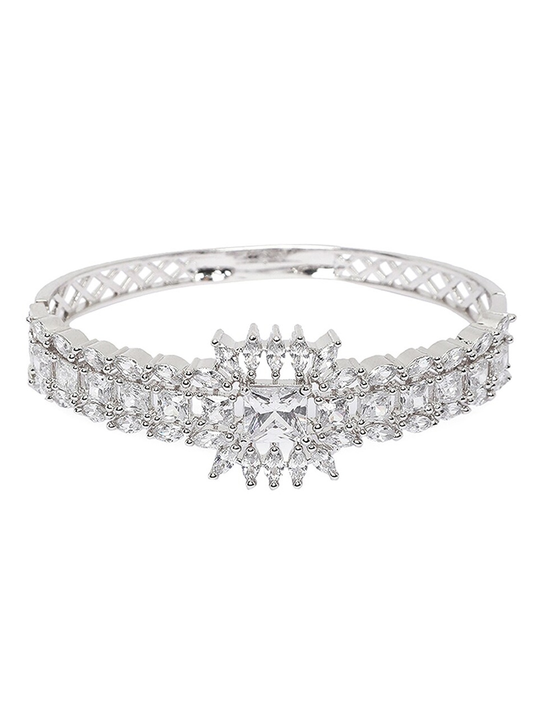 

INDYA Silver-Plated Crystal Studded Bangle-Style Bracelet