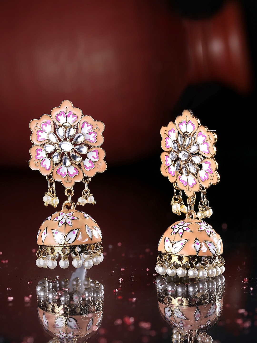 

Yellow Chimes Woman Gold-Plated Dome Shaped Jhumka Earring
