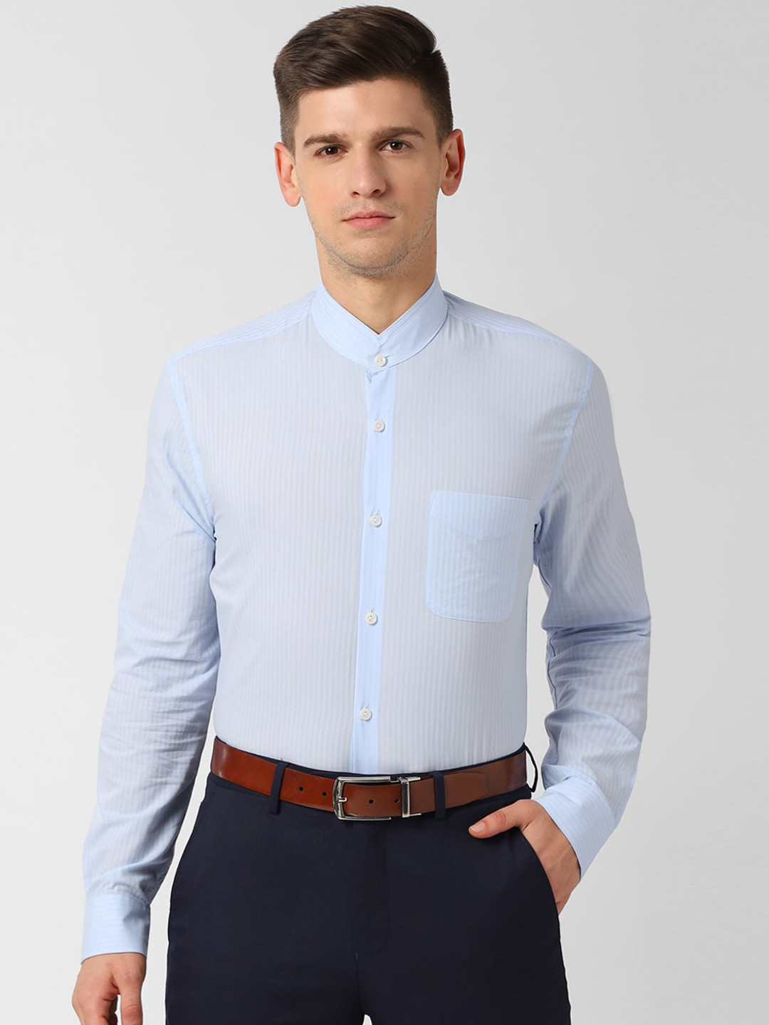 

Peter England Elite Men Blue Slim Fit Self Design Formal Shirt
