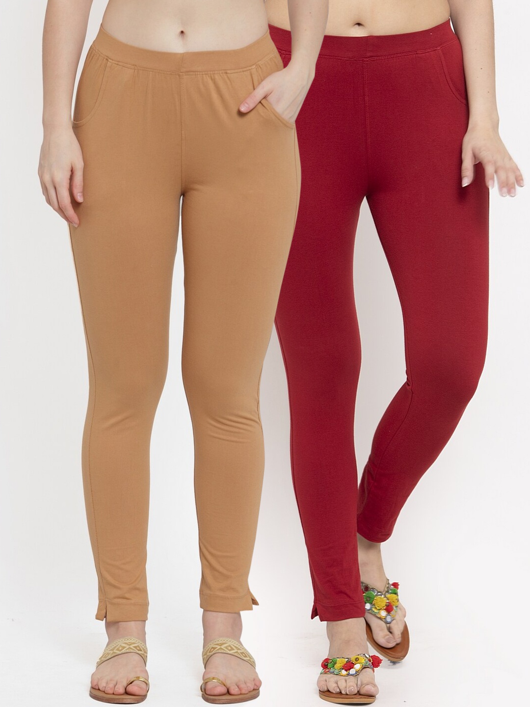

TAG 7 Women Pack Of 2 Solid Ankle-Length Leggings, Maroon